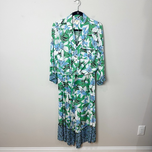 Anthropologie Maeve Matching Set Shirt Pants Floral Animal Print Green Blue - Picture 1 of 8